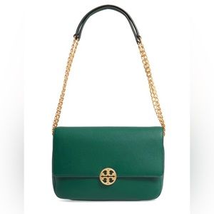 Tory Burch Chelsea Chain Leather Shoulder Bag Malachite Green NWT